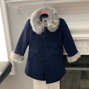 Janie and Jack 2T navy coat with fur